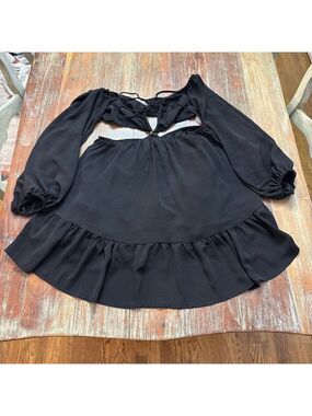 Princess Polly Black Cut Out Mini Dress Size 6 Ruffle Skirt